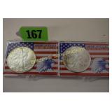 BRILLIANT UNCIRCULATED 2001 AND 2002 SILVER EAGLES