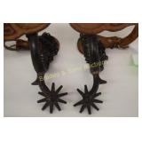 PAIR OF VINTAGE BLACK IRON WESTERN SPURS WITH