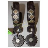 PAIR OF DOUBLE MOUNTED WESTERN SPURS BY