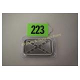 SILVER ONE OUNCE BAR DEPICTING CONFEDERATE FLAG.