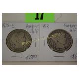 US 1914-S AND 1898 SILVER BARBER HALF DOLLARS.