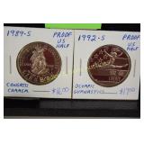 US 1989-S AND 1992-S PROOF HALF DOLLARS.