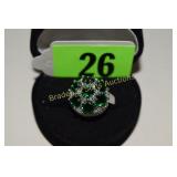LADIES STERLING SILVER AND EMERALD RING SIZE