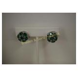 LADIES STERLING SILVER AND EMERALD EARRINGS.