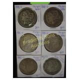 GROUP OF 6 US MORGAN SILVER DOLLARS