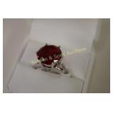 LADIES STERLING SILVER AND RED CZ RING