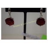 LADIES STERLING SILVER AND RED CZ EARRINGS