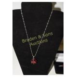 LADIES STERLING SILVER AND RED CZ NECKLACE