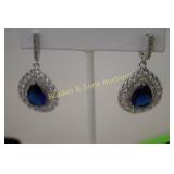 LADIES STERLING SILVER AND BLUE SAPPHIRE EARRINGS