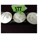 GROUP OF 3 ONE OUNCE SILVER ROUNDS DEPICTING