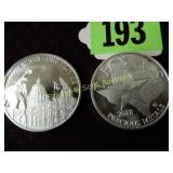 GROUP OF 2 ONE OUNCE SILVER ROUNDS FEATURING