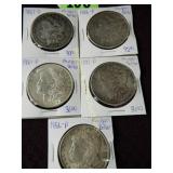 GROUP OF 5 MORGAN SILVER DOLLARS