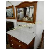 VINTAGE MARBLE TOP DRESSER WITH MIRROR