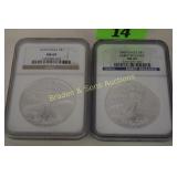 US 2009 AND 2010 NGC GRADED MS69 SILVER AMERICAN