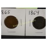 US 1864 AND 1865 CIVIL WAR ERA TWO CENT PIECES