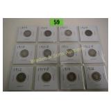 GROUP OF 12 BARBER SILVER DIMES