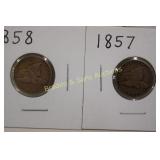 US 1857 AND 1858 FLYING EAGLE PENNIES