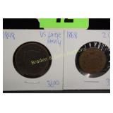 US 1848 LARGE PENNY AND 1868 TWO CENT PIECE