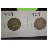US 1899-P AND 1909-P BARBER SILVER QUARTERS