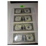 GROUP OF 4 SERIES 1957B $1.00 SILVER CERTIFICATE