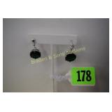 LADIES STERLING SILVER AND EMERALD EARRINGS