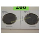 US 1844 AND 1851 LARGE SIZE PENNIES