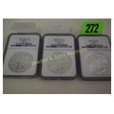 GROUP OF 3 NGC GRADED MS69 AMERICAN SILVER EAGLES,