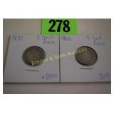 US 1866 AND 1870 THREE CENT PIECES