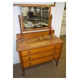 ANTIQUE BARLEY TWIST DRESSER WITH MIRROR