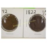 US 1822 AND 1842 LARGE SIZE PENNIES