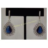 LADIES STERLING SILVER AND BLUE SAPPHIRE EARRINGS