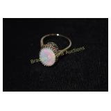 LADIES STERLING SILVER AND WHITE OPAL RING SIZE 7