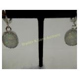 LADIES STERLING SILVER AND WHITE OPAL EARRINGS