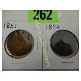US 1842 AND 1851 HIGH QUALITY LARGE PENNIES