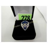 LADIES STERLING SILVER WITH BLUE SAPPHIRE RING