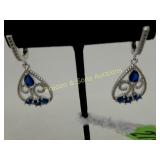 LADIES STERLING SILVER WITH BLUE SAPPHIRE EARRINGS