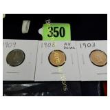 US 1903, 1908 AND 1909 HIGH QUALITY INDIAN HEAD