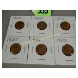 GROUP OF 6 HIGH QUALITY INDIAN HEAD PENNIES