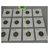 GROUP OF TWELVE 1899-1914 BARBER SILVER DIMES