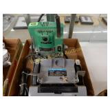 USED 5" BENCH GRINDER AND HITACHI ELECTRIC ROUTER