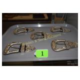 GROUP OF 5 SILVER STAR WESTERN BELT BUCKLES