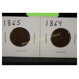 US 1864 AND 1865 TWO CENT PIECE