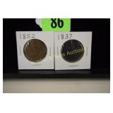 US 1837 AND 1852 LARGE SIZE PENNIES