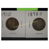 US 1898-S AND 1910 BARBER QUARTERS