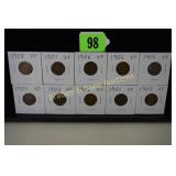 GROUP OF 10 US 1900-1908 HIGH QUALITY INDIAN HEAD