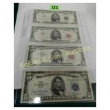 GROUP OF 2 SERIES 1953 $5.00 SILVER CERT AND 2