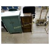GROUP OF 2 WOODEN STORAGE CABINETS AND QUILT RACK