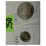 US 1832 CAPPED BUST SILVER DIME AND 1875 SEATED