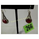 LADIES STERLING SILVER AND INDIAN RUBY EARRINGS