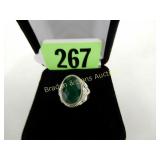 LADIES STERLING SILVER AND GREEN ONYX RING